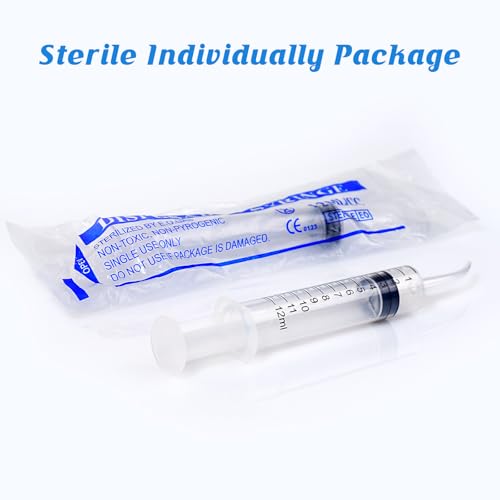 Wisdom Teeth Syringe, 12ml Dental Irrigation Syringe with Curved & Straight Tips, Sterile Individually Packaged for Oral Care, Tonsil Stones Removal, Liquid, Feeding (20 Pack) - style: Curved Tip & Straight Tip 20 Pack