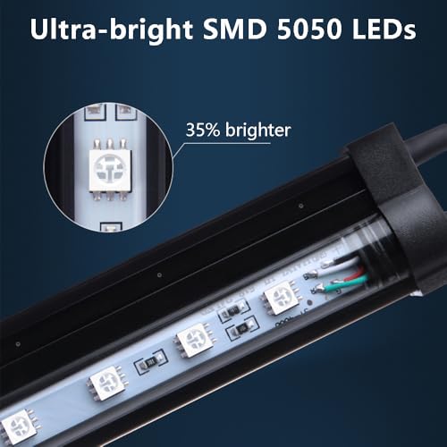 19 inches LED Aquarium Light, 10W Fish Tank Light Underwater Light Submersible Crystal Glass Lights, 9.2ft/2.8m Long Wire Length, White - size: 19 inch