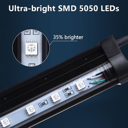19 inches LED Aquarium Light, 10W Fish Tank Light Underwater Light Submersible Crystal Glass Lights, 9.2ft/2.8m Long Wire Length, White - size: 19 inch