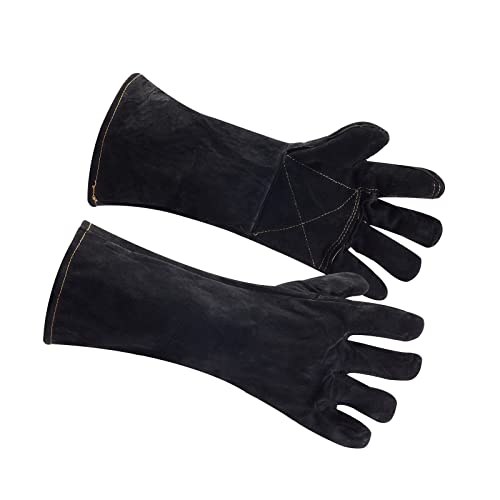 Animal Handling Gloves Bite Proof Reinforced Leather for Dog Training Cat Scratch Falcon Reptile Grabbing Snake - color: Black