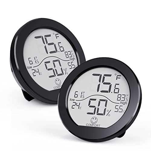 SECRUI Hygrometer Thermometer for Room Temperature Humidity Meter Indoor Thermometer Accuracy Calibration LCD Temperature Sensor with Maximum and Minimum Records, TH1, Black, 2 Pack - color: Black, size: TH1 x2