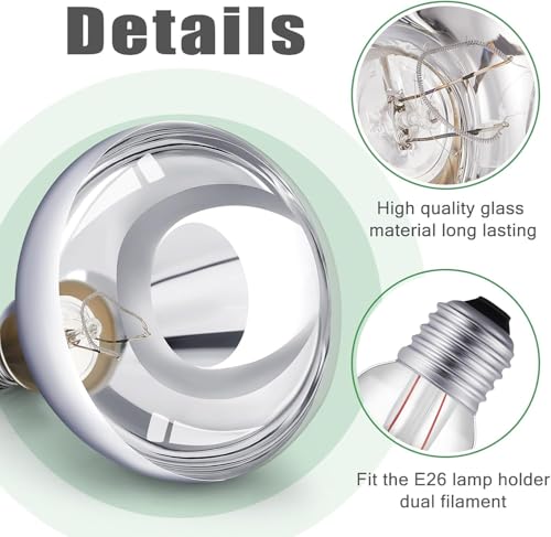250 Watt R40 Clear Heat Lamp Bulb – Infrared Flood Reflector Light, Incandescent Spotlight for Food Warmer, Brooder, Chicken Coop, Pet Heating, Bathroom, Light Therapy – E26 Base (1, Clear) - color: Clear