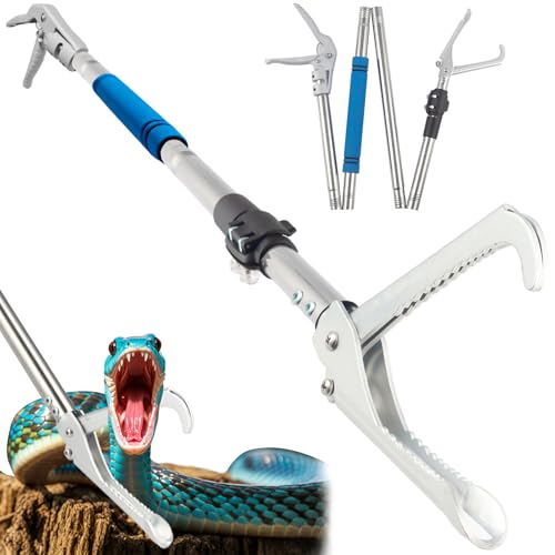 Snake Grabber Tool, 69" Snake Tongs Grabber for Rattlesnake Heavy Duty Professional Folding Snake Feeding Tongs Wide Jaw Snake Handling Tool Long Hndle Stainless Steel Tube Sponge Handle - color: BLUE BLACK