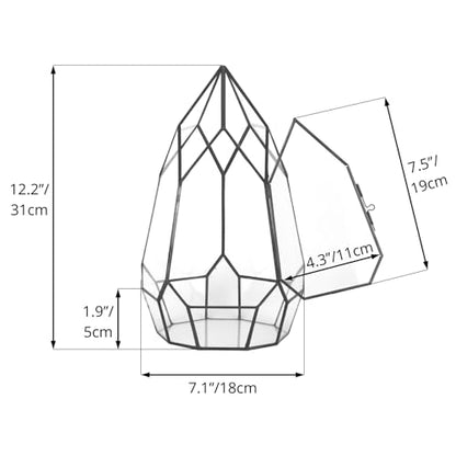 NCYP Black Glass Geometric Terrarium Container with Door - Balcony Planter DIY Display Flower Pot for Succulent Fern - Tabletop Miniature Botanical Fairy Garden (No Plants) 12.2" Height, 7.1" Width