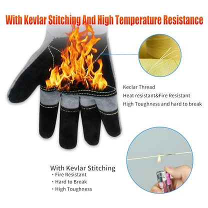 Long Welding Gloves 23.6 Inches 932℉,Heat/Fire Resistant Leather For Mig, Tig, Stick, Forge, BBQ, Grill, Fireplace - color: 23.6in Grey