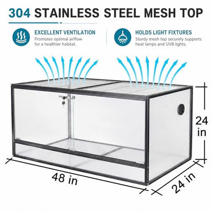 120 Gallon Bearded Dragon Tank, 48x24x24 Reptile Enclosure - size: 48x24x24" (120 Gallon)