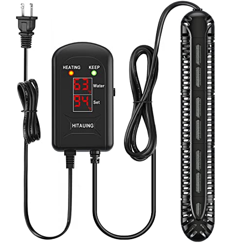 HiTauing Aquarium Heater, 500W Fish Tank Heater with LED Digital Display & 5 Safety Protection, Submersible Aquarium Heater with 2 Suction Cup and 8.2Ft Cord for 75-120 Gallon Fish Tank. - size: 500 Watt Aquarium Heater