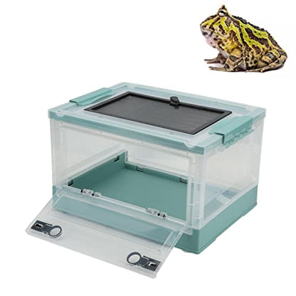 Foldable Reptile Feeding Tank, Ventilated Plastic Terrarium for Lizard Tortoise Frogs with Front Door and Mesh Top, Portable Habitat with Detachable Wheels for Small