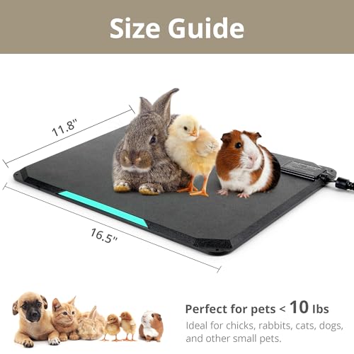 Outdoor Heated Pad for Small Animals, Anti-Bite & Waterproof Cat Heating Pad, Indoor Pet Warmer for Cat Houses/Rabbit Hutches/Chick Brooders in Extreme Weather, 16.5" x 11.8", 35 Watts