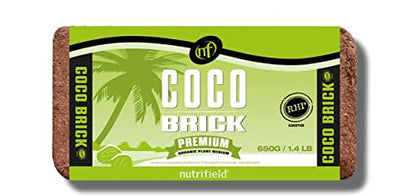 Coco Coir Brick Organic Coconut Coir 650 Gram Coco Fiber Compressed Block Low EC Pre Buffered w/Calcium RHP Quality Pot Soil Indoor Outdoor Flower/Vegetable Garden Seed Starter Micro Greens - 1.4 lbs