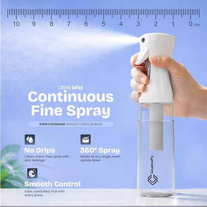 Continuous Spray Bottle for Hair – Fine Mist Water Sprayer 10oz (300ml), Refillable for Hair Styling, Continuous Mist for Plants, Cleaning, Skincare & Petcare, BPA-Free, Leak-Proof, 360° Mist