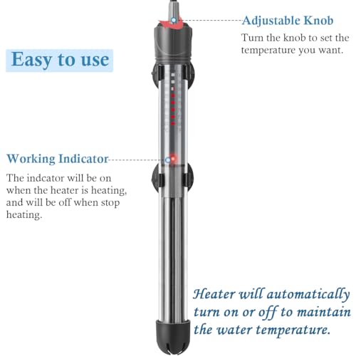 HITOP 200W Adjustable Aquarium Heater, Submersible Fish Tank Heater Thermostat with Suction Cups for 30-45Gal - size: 10.4in-200w