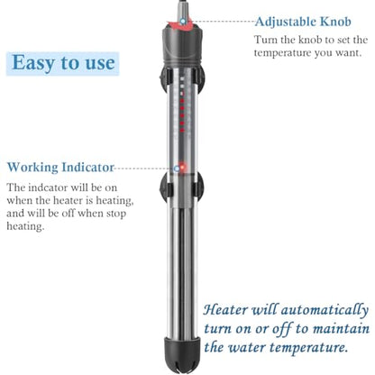 HITOP 300W Adjustable Aquarium Heater, Submersible Fish Tank Heater Thermostat with Suction Cups for 45-65Gal - size: 10.4in-300w