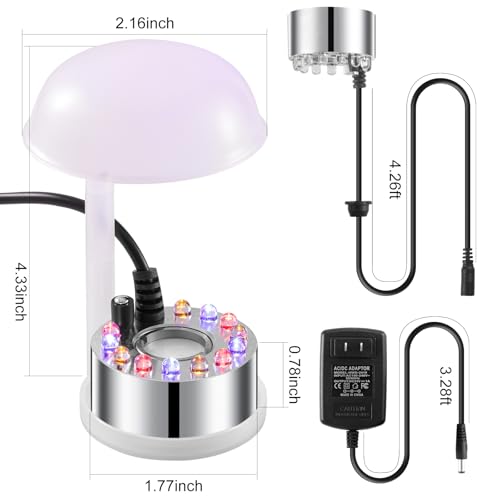 WINTS Mist Maker,12 LED Mister Fogger Water Fountain Pond Fog Machine Atomizer Air Humidifier, Fountain Mister Fogger with Splashing Guard Perfect for Fountain Pond Halloween (Sliver) - color: Sliver