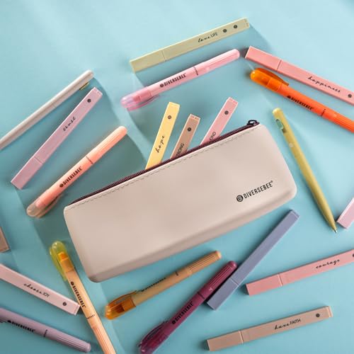 DIVERSEBEE Soft Silicone Pencil Case, Aesthetic Pencil Pouch with Zipper, Cute Pen Bag for School, Bible Journaling Supplies and Accessories, Pencil Organizer (Sand) - color: Sand
