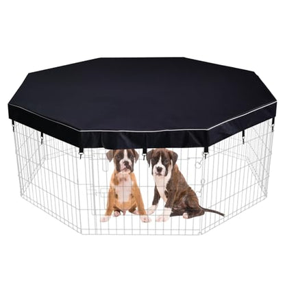 Dog Playpen Cover Sun/Rain Proof Top,Provide Shade and Security for Indoor and Outdoor,Dog Pen Cover Fits All 24 Inch 8 Panels Pet Playpen (Playpen not Include) - color: 24 inch 8 panel cover black
