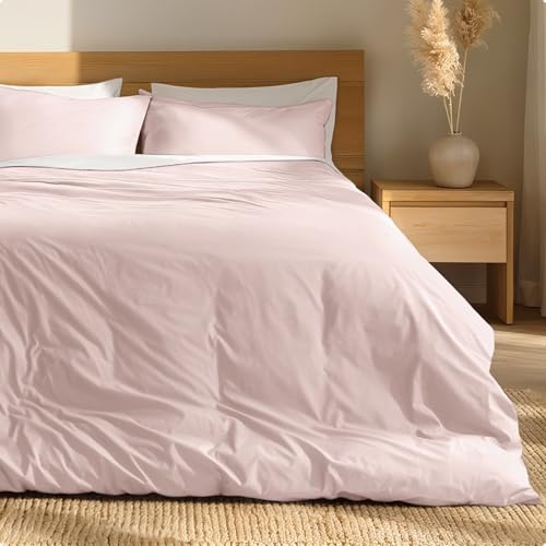 Bare Home 100% Organic Cotton Extra Long Duvet Cover Set - Crisp Percale Weave - Lightweight & Breathable - Cooling Duvet Cover Set (Twin/Twin XL, Dusty Pink) - color: 12 - Dusty Pink (No Comforter), size: Twin/Twin XL