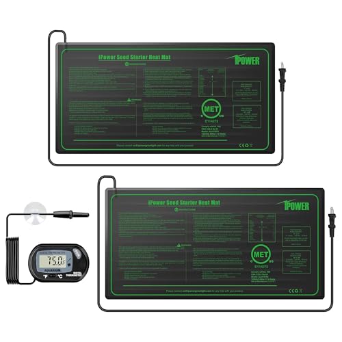 iPower Durable Seedling Heat Mat Warm 10" x 20" - 2 Pack Hydroponic Heating Pad Waterproof and A Digital Thermometer for Seed Starting Greenhouse and Germination - size: 10" x 20", style: Heat Mat*2+Thermometer*1