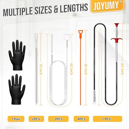 10PCS Drain Snake Kit, 63" Heavy Duty Plumbing Auger, 60" Sink Snake Brush, 20" Clog Remover, 18" Cleaning Brush with Gloves, Pipe Cleaner for Kitchen Sink, Bathtub, Toilet, Sewer Drainage - style: 10SET Light Duty