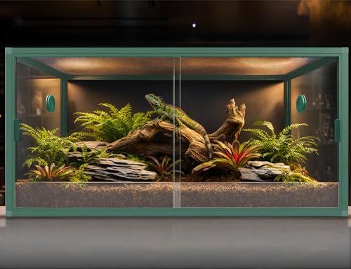 120 Gallon Reptile Tank, 4x2x2 Reptile Enclosure for Bearded Dragon, Snake, Ball Python & Chameleon, Aluminum Alloy Reptile Terrariums Cage with Front Sliding Tempered Glass Doors (Green) - color: Green