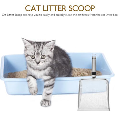 Kisangel Stainless Steel Cat Litter Scoop 11.22 Inch Mesh Sifter Metal Litter Box Scooper for Fast Clumping Waste Removal Non-Stick Surface 1 Pack for Home and Pet Store Use