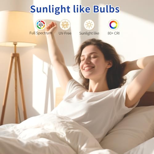 3PK Full Spectrum Light Bulbs, 9W, 6000K Natural Light That Mimic Sunlight, Boosts Mood, Energy, Focus, A19, Sunlike Happy Light Bulbs with E26/27 Base for Most Lamps - size: 3PK
