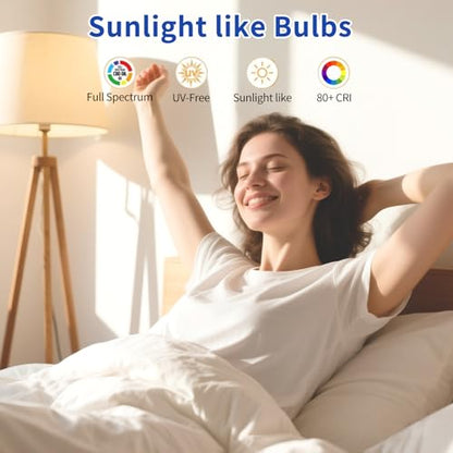 4PK Full Spectrum Light Bulbs, 9W, 6000K Natural Light That Mimic Sunlight, Boosts Mood, Energy, Focus, A19, Sunlike Happy Light Bulbs with E26/27 Base for Most Lamps - size: 4PK