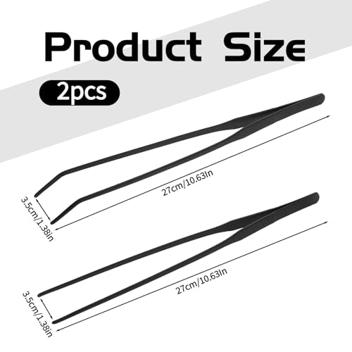 2 Pcs Extra Long Reptile Feeding Tongs, 10.6" Long Tweezers Straight and Curved Feed Tong Clamps Stainless Steel Terrarium Feeder Tool for Lizards Bearded Dragon Aquarium Snake Enclosure Tank