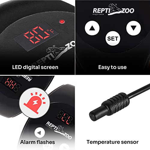 REPTI ZOO 5.5 Inch Deep Dome Reptile Light Fixture with Dimming Heat Lamp Temperature Controller & 75W Reptile Heat Lamp Infrared Heat Emitter Red Heat Lamp and UVA Daylight Basking Spot Light