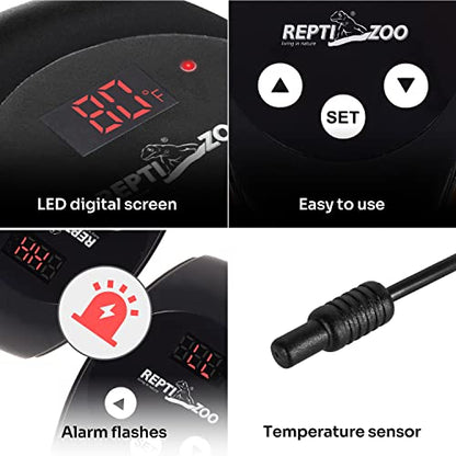 REPTI ZOO Reptile Light Fixture with Dimming Thermostat, 8.5 Inch Deep Dome Lamp Fixture with Reptile Heat Lamp Bulb Temperature Controller Reptile Dimming Thermostat Max 150W - size: 8.5 Inch