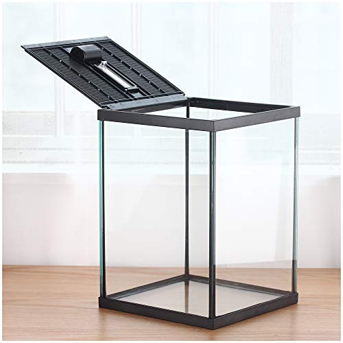 Vertical Glass Terrarium for Mantis, 7.8 x 7.8 x 10.8 in | 2.84 US Gal Glass Insect Habitat Kit for Tarantula Sling, Snail and Small Insects, Animals Not Included