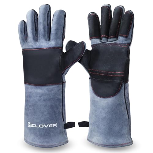 IC ICLOVER Animal Handling Gloves Snake Bite Proof, Double Leather Padding, Anti-bite Dog Cat Bird Reptile Control Protection - color: L -16inch