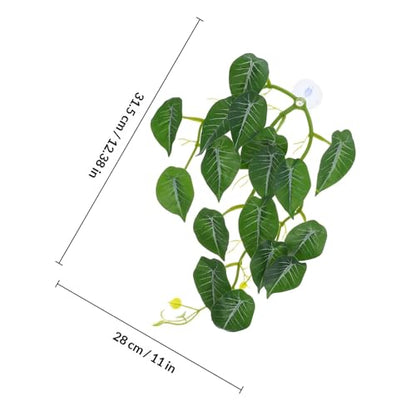 BESPORTBLE Artificial Reptile Plants Hanging Vines with Suction Cup, Fake Terrarium Leaves Decor for Lizard and Turtle Habitat, Reptile Tank Plants for Enclosure Decoration