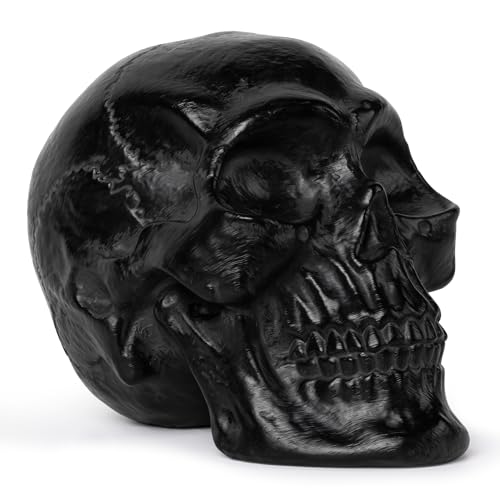 Resin Skull Statue, Human Head Model for Home Decoration, Halloween Statue, Skull Model for Bookshelf Desktop Home Decor (Black) - color: Black