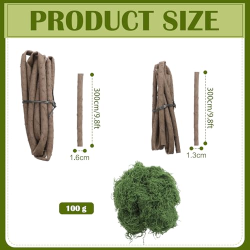 Janinka 2 Pcs 118in Large Bendable Artificial Tree Branches with Moss Enchanted Forest Decorations DIY Jungle Climber Vines Fake Moss Jungle Party Decor for Garden Landscape Reptile Habitat Decor