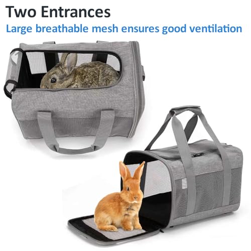 kathson Small Animal Carrier Bag, Guinea Pig Rabbit Travel Carrier Breathable Mesh Window Pet Portable Hand Bag for Hamster Bird Bunny Bearded Dragon Kitty and Etc (Grey with Black) - size: 15.0"L x 9.8"W x 10.2"H