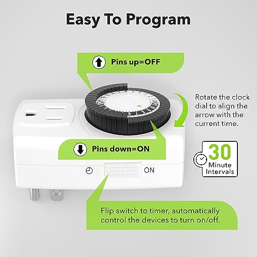BN-LINK BND-60/U47 Indoor Mini 24-Hour Mechanical Outlet Timer, 3-Prong, 4-Pack - size: 3-Prong, 4-Pack, 1 Outlet, Mini