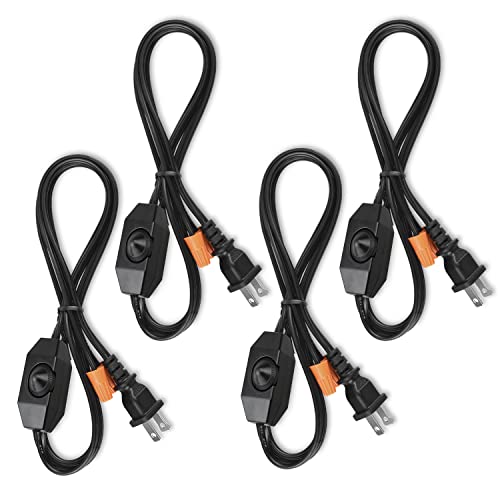 Lamp Cord with Knob Dimmer Switch, Black Wire Plug in, Stripped Ends Ready for Wiring Gladfresit, 6 Feet, UL Listed (4 Packs) - color: Knob Switch, size: 4 Packs