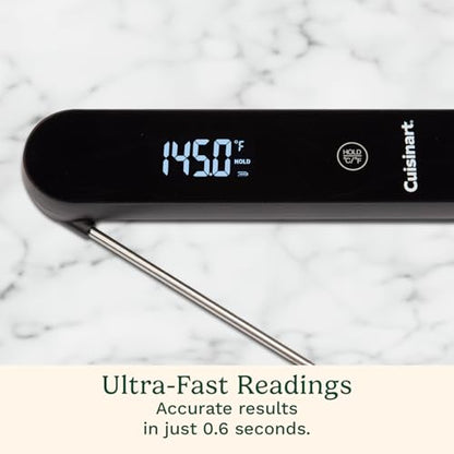 Cuisinart LED Digital Pro Instant Read Thermometer, Calibrated Ambidextrous Waterproof Meat Thermometer for Home & Grill, Lift to Wake Ultra Fast 0.6s Read Time, Home Gadget, BBQ, Smoker, Oil Fry