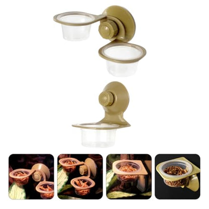 HEMOTON 2pcs Suction Cup Reptile Food Bowls with Single and Double Basin Design, Sturdy Plastic Lizard Feeding Dish for Terrarium Use, Suitable for Geckos, Frogs, and Small Amphibians