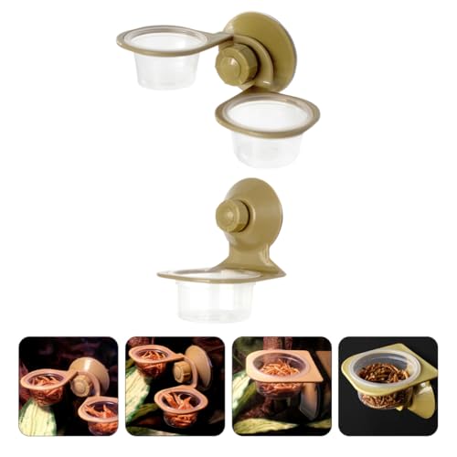 minkissy 2pcs Reptile Food Bowl with Suction Cup, Lizard Feeding Supplies for Terrarium, Anti-Escape Gecko Water Dish, Pet Feeding Tool for Amphibians and Small Reptiles