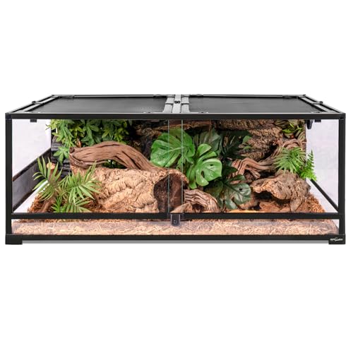 REPTI ZOO 48''x24''x18'' Glass Reptile Terrarium, Front Opening Snake Tank with Double Hinge Door, Reptile Enclosure with Top Screen Ventilation 85 Gallon