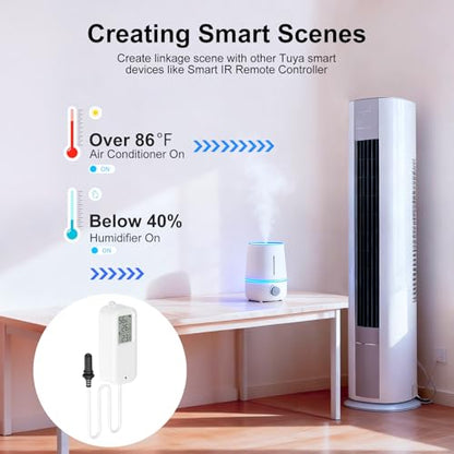 eMylo WiFi Refrigerator Thermometer Hygrometer with Probe, Smart Wireless Freezer Temperature Humidity Monitor, App Alerts & Data Export, Alexa Compatible for Fridge, Aquarium, Wine Cellar