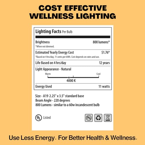Norb NorbSMILE Soft Full Spectrum Light Bulb | US Patented | A19 LED Bulb & 11W 800 Lumens | 4000K Soft Daylight White, CRI 96 & Dimmable E26 Base | Supports Energy, Mood & Circadian Rhythm - style: Smile Soft 11W (1 Pack)