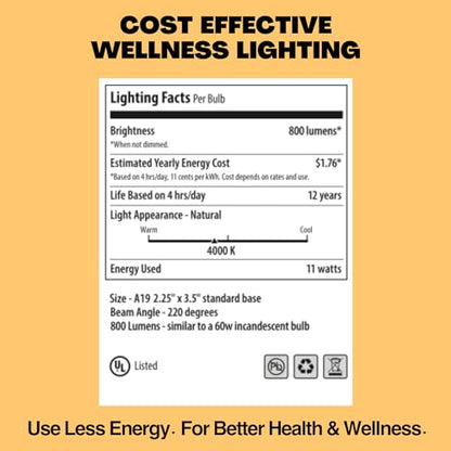Norb NorbSMILE Soft Full Spectrum Light Bulb | US Patented | A19 LED Bulb & 11W 800 Lumens | 4000K Soft Daylight White, CRI 96 & Dimmable E26 Base | Supports Energy, Mood & Circadian Rhythm - style: Smile Soft 11W (1 Pack)