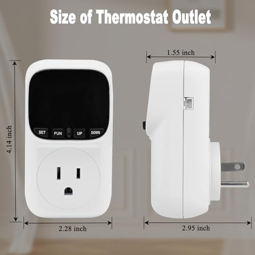 Digital Thermostat Outlet , 15A 1800W Digital Temperature Controller Plug in Heating Cooling Control Timer -40℉-210℉,for Greenhouse, Incubation, Homebrewing（Black LCD）