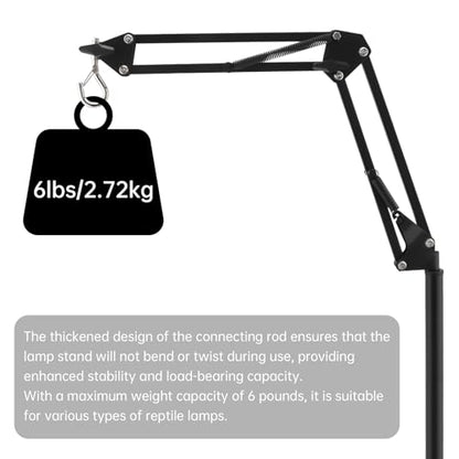 RTNLIT Reptile Lamp Stand Reptile Heat Light Stand (15.7inch to 65.9inch) with 360° Adjustable Swing Arm, Metal Bracket Floor Light Holder for Bearded Dragon Lizards Turtles Snake and Chicks