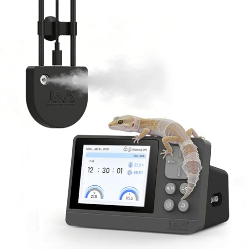 J&A Automatic Reptile Fogger Humidifier Temp Humidity Controller Terrarium | New-Gen Reptile Mister with Programmable Timer & Thermo-Hygrometer for Lizard, Snake, Jumping Spider Tanks, Grey & Black
