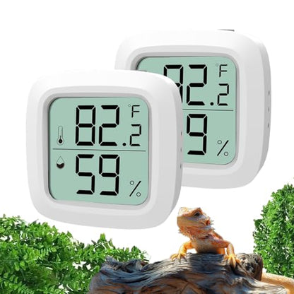 2-Pack Reptile Thermometer and Hygrometer – LCD Digital Temp & Humidity Monitor for Bearded Dragon, Gecko, Snake Tanks, Incubation Boxes, Indoor Pet Habitats - color: White - 2 Pack