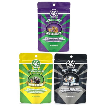 Pangea Gecko Diet Fig, Fruit, & Breeding Bundle - 2oz Fig & Insects, Breeding Formula, & Papaya Diets